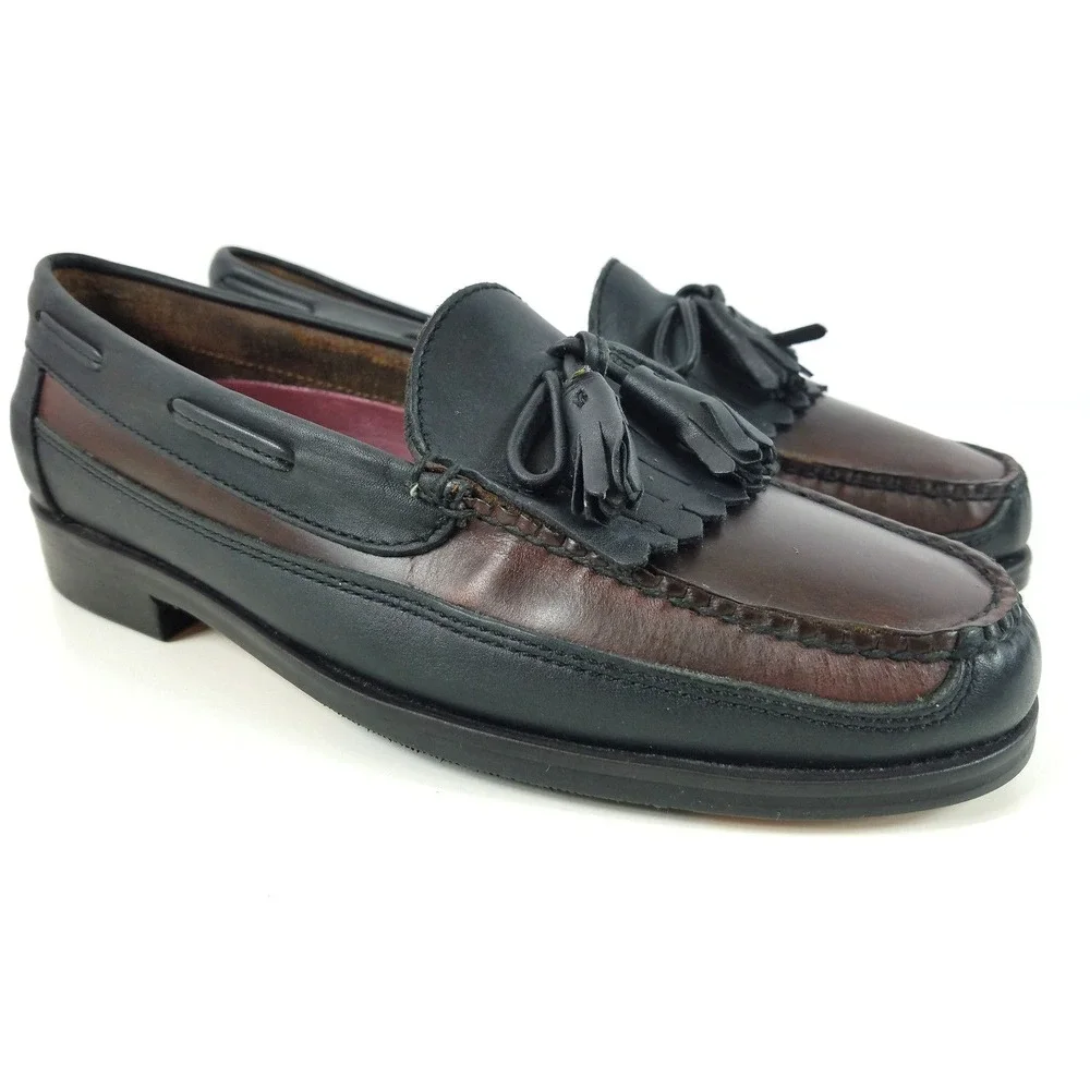 Casual Fridays Mens Brown Black Leather Tassel Loafer Kiltie‎ Shoes Size 8.5 M